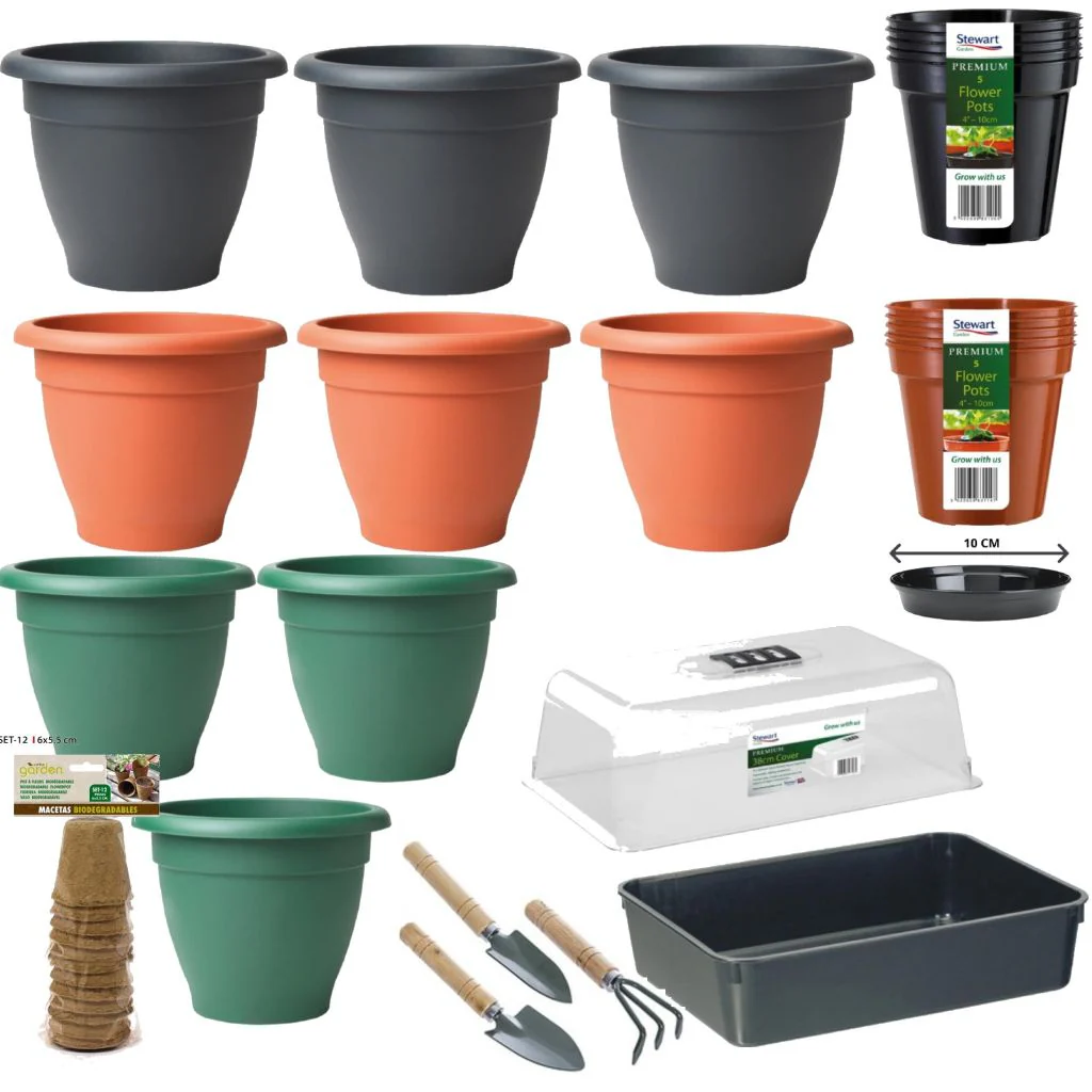 Kit Cultivo Iniciación y crecimiento Jardinería. Macetas y herramientas para cultivo. Germinación y crecimiento