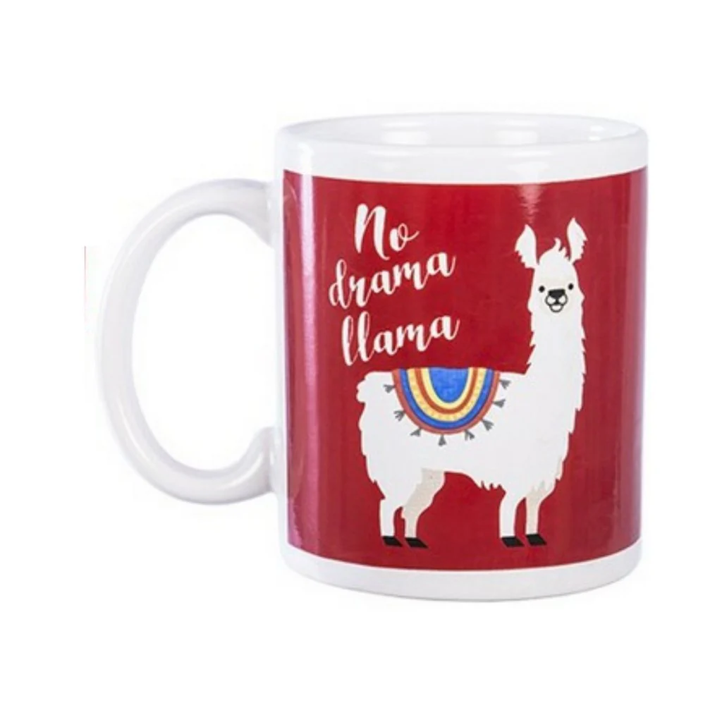 Lote de 6 tazas en color rojo con el dibujo de una graciosa llama. Tazas originales y graciosa para el desayuno. Tazas infantiles para niño y niña. - Imagen 4