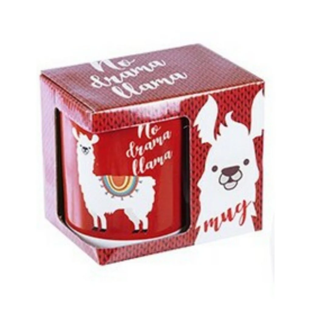 Lote de 6 tazas en color rojo con el dibujo de una graciosa llama. Tazas originales y graciosa para el desayuno. Tazas infantiles para niño y niña. - Imagen 3