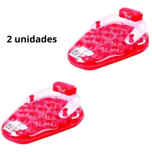 Lote de dos sofá-sillón hinchables con forma de fresa para piscina y playa. Accesorios playa y piscina. Colchoneta hinchable inflable para piscina.