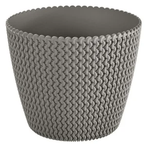 Macetero redondo de plástico 8 litros color gris. Macetero decorativo para interiores y exteriores.